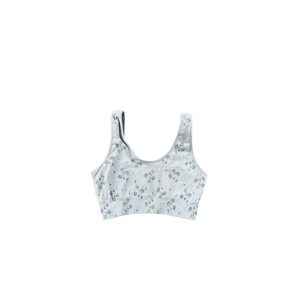 Aerie Floral Ribbed Seamless Bralette Grey Blue Green Small 1898